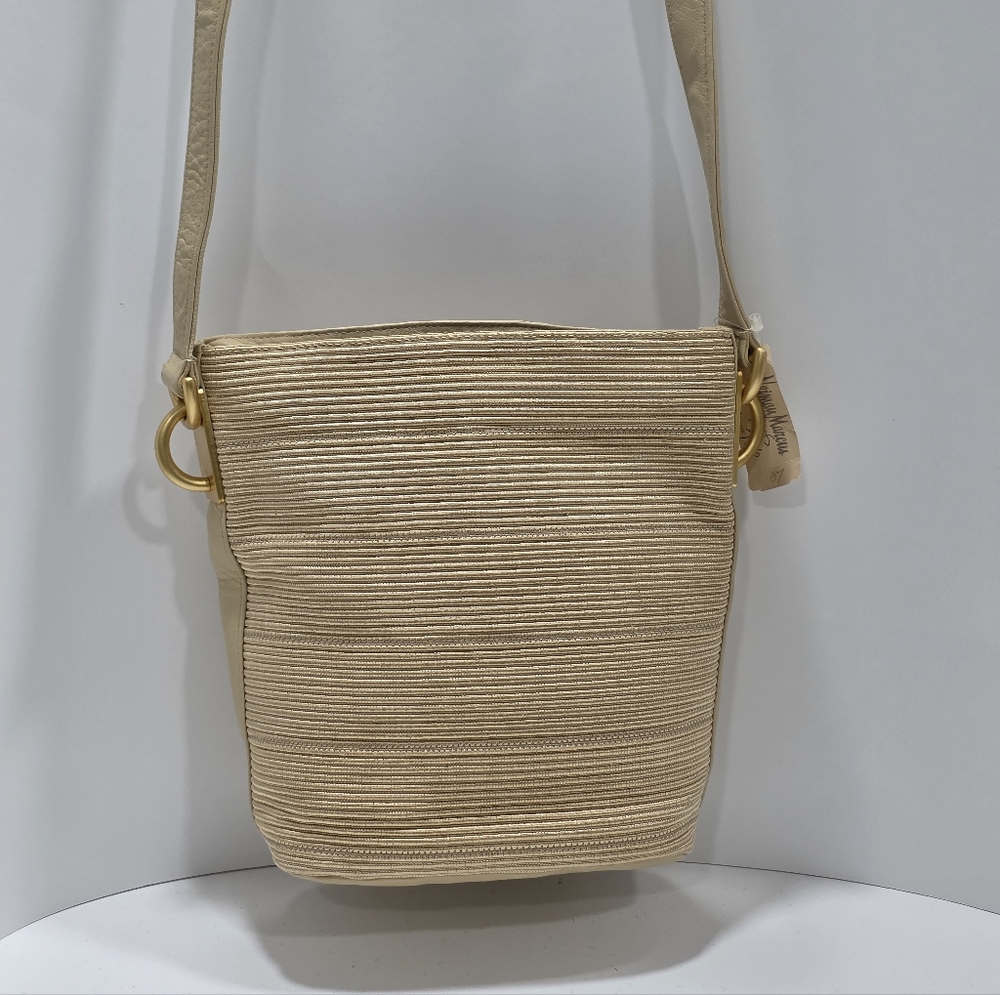 Sharif Classic Vintage Unique Textured Beige Crossbody Bag